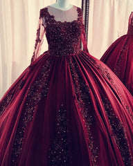 Lace Beaded Green Ball Gown Quinceanera Dress Long Sleeves Graduation Dresses