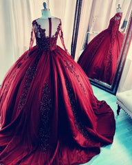 Lace Beaded Green Ball Gown Quinceanera Dress Long Sleeves Graduation Dresses