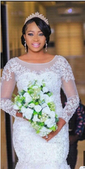 Cheap Long Sleeves Lace Wedding Dresses Mermaid African Bridal Wear