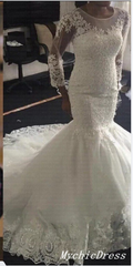 Cheap Long Sleeves Lace Wedding Dresses Mermaid African Bridal Wear