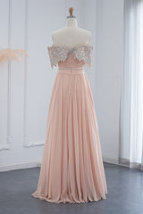Lotus Off The Shoulder A Line Evening Dress with Chiffon Appliques