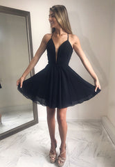 Plunging V-Neck Chiffon Short Prom Dresses, Simple Evening Dresses