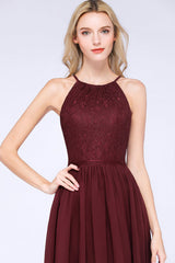 Lovely Floral Lace Halter Short Bridesmaid Dress