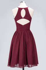 Lovely Floral Lace Halter Short Bridesmaid Dress