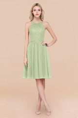 Lovely Floral Lace Halter Short Bridesmaid Dress