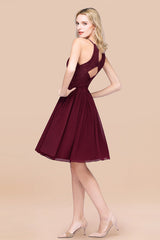 Lovely Floral Lace Halter Short Bridesmaid Dress