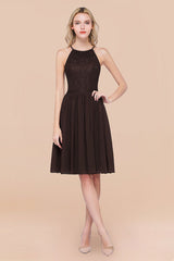 Lovely Floral Lace Halter Short Bridesmaid Dress