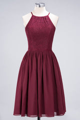 Lovely Floral Lace Halter Short Bridesmaid Dress