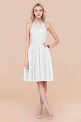 Lovely Floral Lace Halter Short Bridesmaid Dress