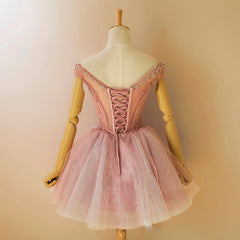Jolie mini-robe de fête à paupile rose clair tulle, belle robe à lacets à lacets épaule