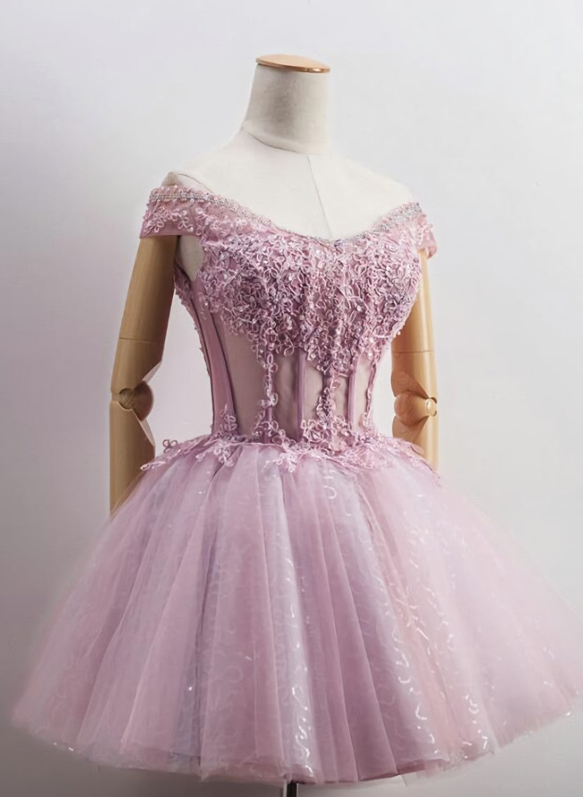 Jolie mini-robe de fête à paupile rose clair tulle, belle robe à lacets à lacets épaule