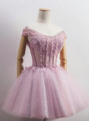 Jolie mini-robe de fête à paupile rose clair tulle, belle robe à lacets à lacets épaule