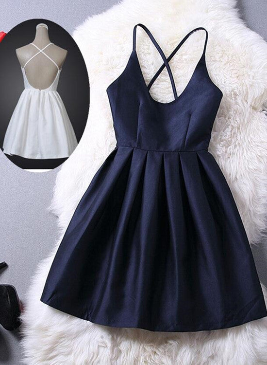 Lovey Blue Graduation Dresses, Short Navy Blue Women Dresses, Cross Back Party Dresses,Teen Formal Dresses