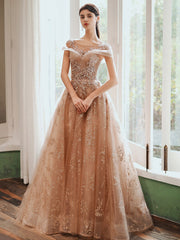Cute Tulle Sequins Long Prom Dresses, Beautiful A-Line Evening Dresses