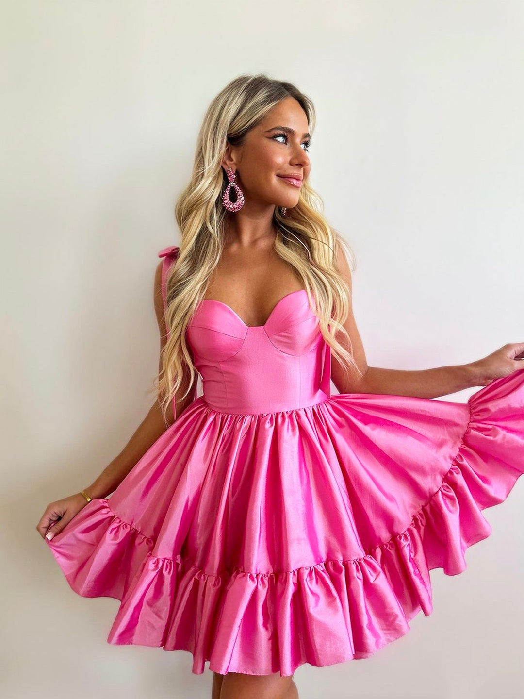 Pink Sweetheart Straps Sleeveless A Line Short Homecoming Dresses with Ruffle