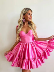Pink Sweetheart Straps Sleeveless A Line Short Homecoming Dresses with Ruffle