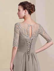 Aimishang Two Piece A-Line Mother of the Bride Dress Formal Wedding Guest Elegant High Low V Neck Asymmetrical Tea Length Chiffon Lace Half Sleeve Wrap Included with Ruched Appliques