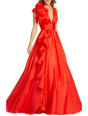Wholesale A-Line Evening Gown Celebrity Style Dress Christmas Red Green Dress Formal Wedding Guest Floor Length Sleeveless V Neck Chiffon with Slit Pure Color