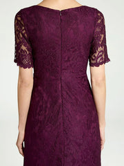DingjiSheath / Column Mother of the Bride Dress V Neck Floor Length Lace Short Sleeve with Lace Beading