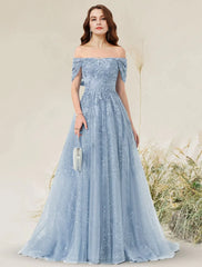 A-Line Prom Dresses Elegant Dress Wedding Guest Sleeveless Off Shoulder Lace with Pleats