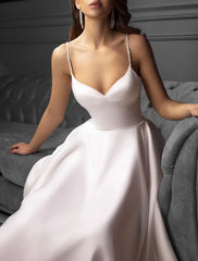 Bridal Shower Little White Dresses Wedding Dresses A-Line Sweetheart Camisole Spaghetti Strap Tea Length Satin Bridal Gowns