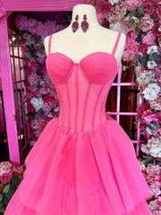 Lula | Hot Pink Ball Gown Tiered Tulle Long Prom Dress