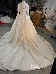 Luxury Beaded Ball Gown Wedding Dresses with Sleeves 67564