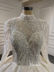 Luxury Beaded Ball Gown Wedding Dresses with Sleeves 67564