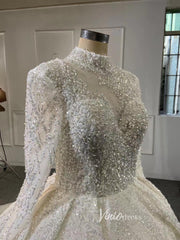 Luxury Beaded Ball Gown Wedding Dresses with Sleeves 67564