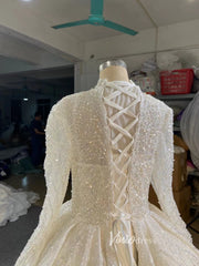 Luxury Beaded Ball Gown Wedding Dresses with Sleeves 67564