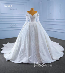 Luxury Beaded Ball Gown Wedding Dresses with Sleeves 67564