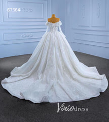 Luxury Beaded Ball Gown Wedding Dresses with Sleeves 67564