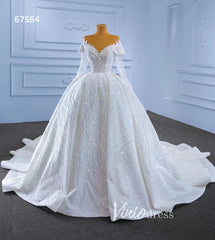 Luxury Beaded Ball Gown Wedding Dresses with Sleeves 67564