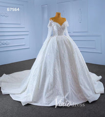 Luxury Beaded Ball Gown Wedding Dresses with Sleeves 67564