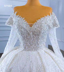 Luxury Beaded Ball Gown Wedding Dresses with Sleeves 67564