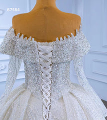 Luxury Beaded Ball Gown Wedding Dresses with Sleeves 67564