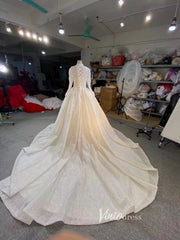 Luxury Beaded Ball Gown Wedding Dresses with Sleeves 67564