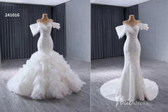 Luxury Beaded Lace Mermaid Wedding Dresses Removable Ruffle Skirt Bridal Gown 241016