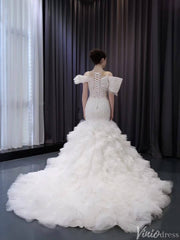 Luxury Beaded Lace Mermaid Wedding Dresses Removable Ruffle Skirt Bridal Gown 241016
