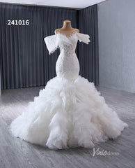 Luxury Beaded Lace Mermaid Wedding Dresses Removable Ruffle Skirt Bridal Gown 241016