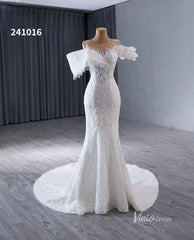 Luxury Beaded Lace Mermaid Wedding Dresses Removable Ruffle Skirt Bridal Gown 241016