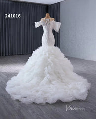 Luxury Beaded Lace Mermaid Wedding Dresses Removable Ruffle Skirt Bridal Gown 241016