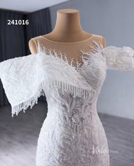 Luxury Beaded Lace Mermaid Wedding Dresses Removable Ruffle Skirt Bridal Gown 241016