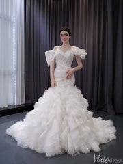 Luxury Beaded Lace Mermaid Wedding Dresses Removable Ruffle Skirt Bridal Gown 241016