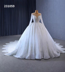 Luxury Beaded Lace Wedding Dresses Long Sleeve Bridal Gown Cathedral Train 231059