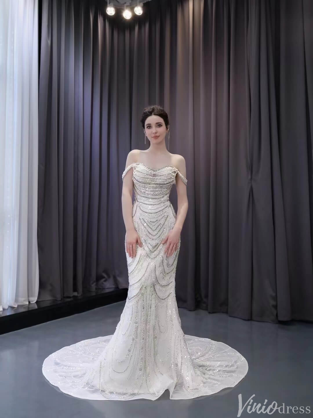 Luxury Beaded Mermaid Wedding Dresses Off the Shoulder 231139