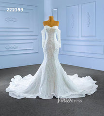 Luxury Beaded Mermaid Wedding Dresses Removable Long Sleeves 222159