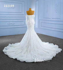 Luxury Beaded Mermaid Wedding Dresses Removable Long Sleeves 222159
