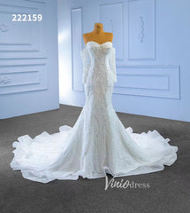 Luxury Beaded Mermaid Wedding Dresses Removable Long Sleeves 222159