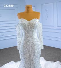 Luxury Beaded Mermaid Wedding Dresses Removable Long Sleeves 222159